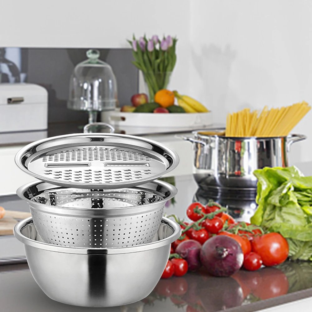 Stainless Steel Grater Bowl Set with Colander Lid 26cm