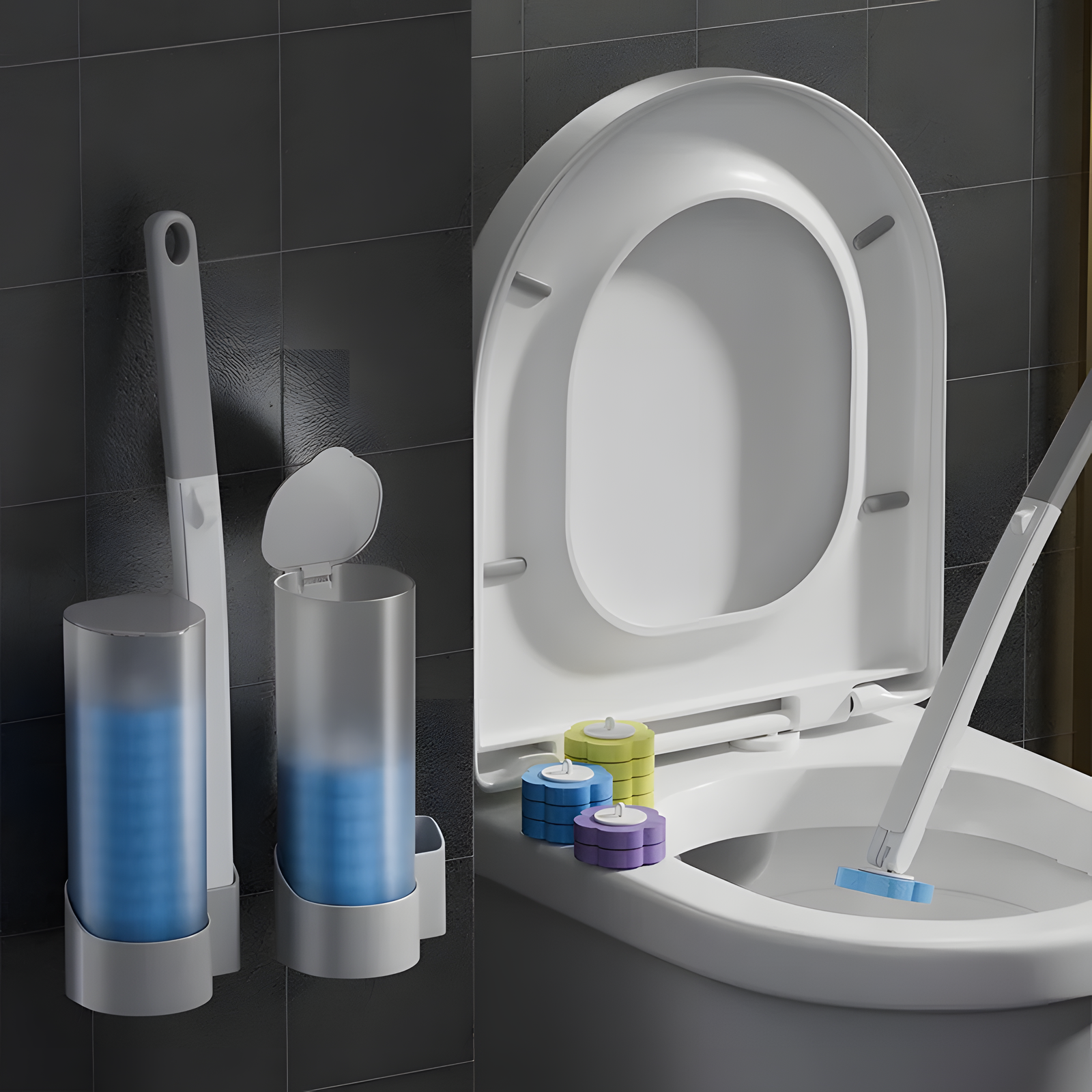 Disposable Toilet Brush with Holder and Refill Heads