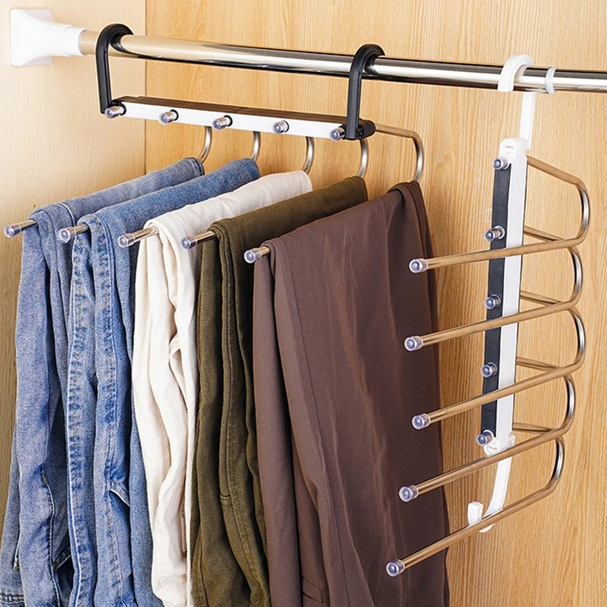 Space-Saving Folding Multi-Layer Trouser Hanger for Closets