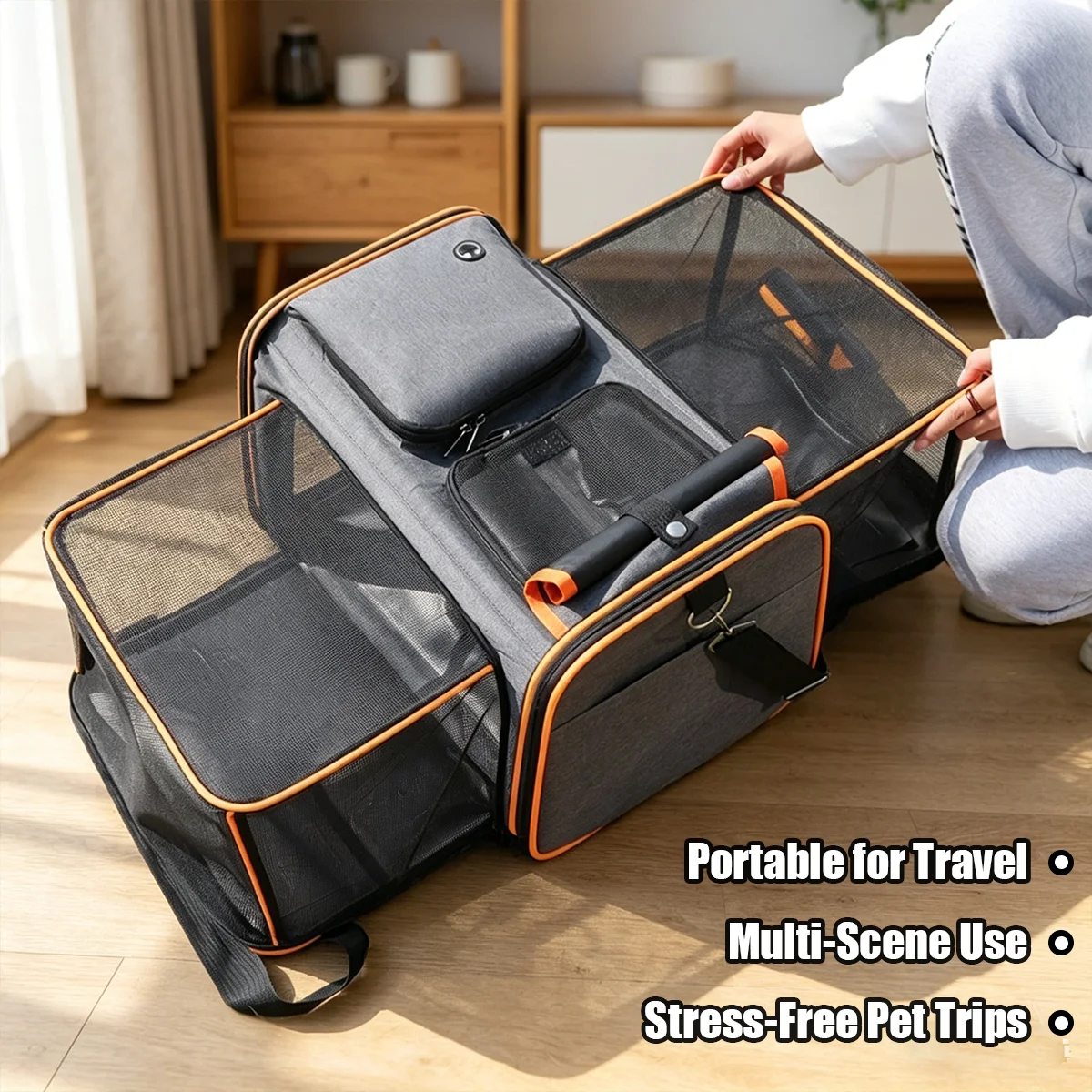 Expandable Mesh Pet Travel Carrier for Cats and Small Dogs