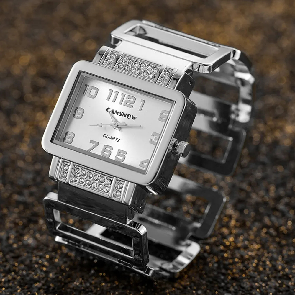 Rhinestone Rectangular Bracelet Watch Quartz Analog
