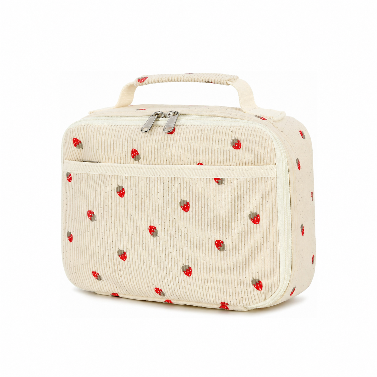 Corduroy Insulated Lunch Bag with Handle and Storage Pockets