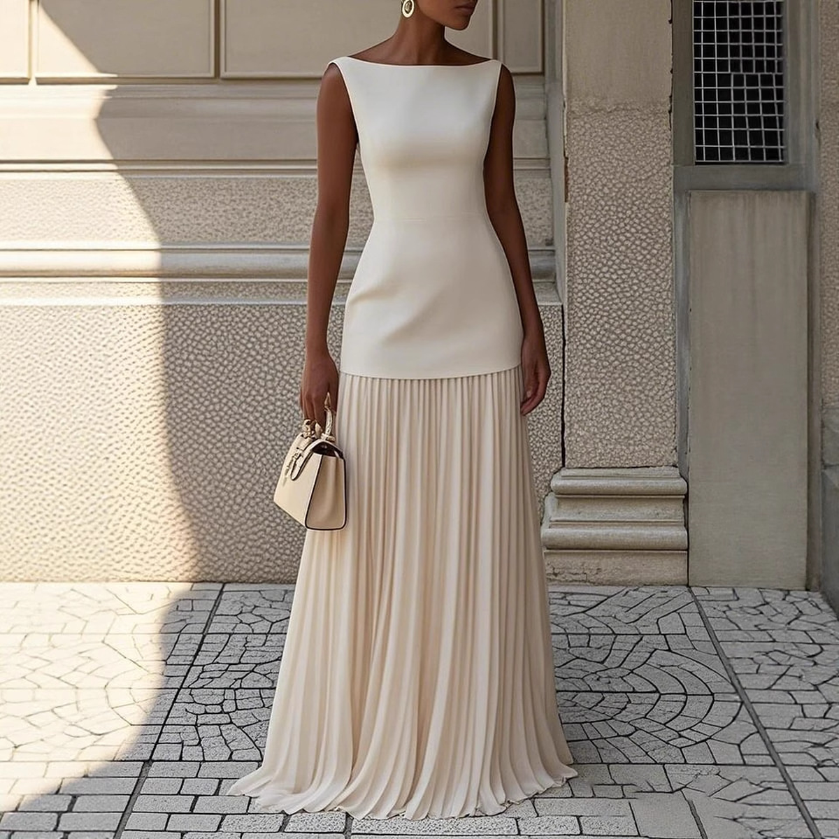 Women's Sleeveless Knit Top and Pleated Maxi Skirt Set