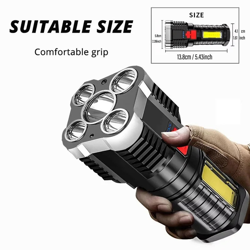 High-Power LED Flashlight - 100M Range | Rechargeable with 3 Modes & Side Light