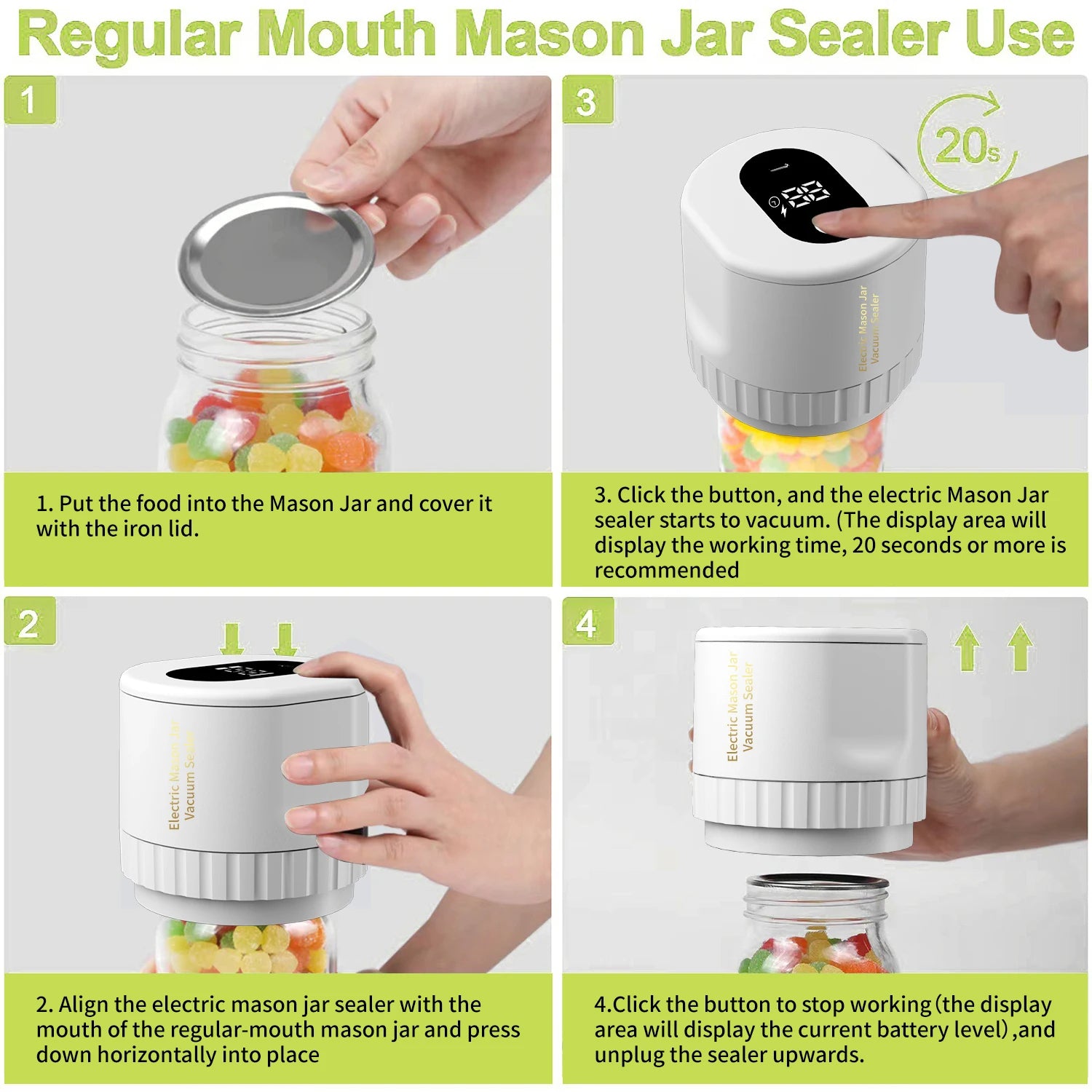 Electric Mason Jar Vacuum Sealer Kit - Cordless & Portable