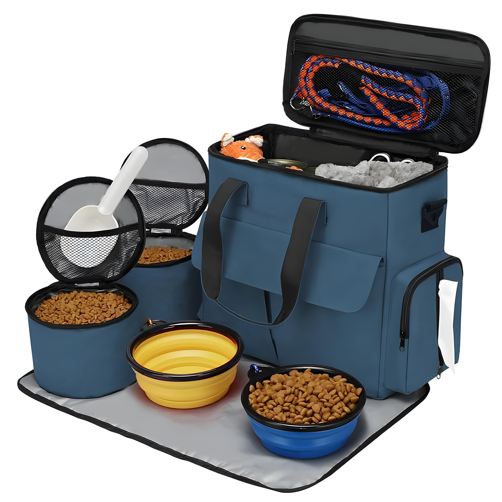 Foldable Pet Travel Carrier Bag with Bowls for Small Pets