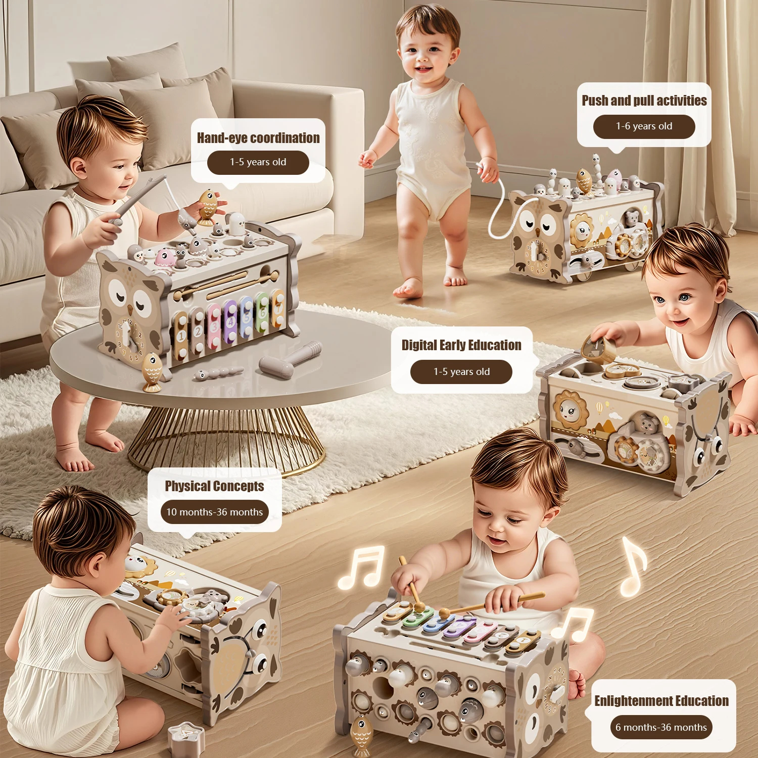 Owl Activity Center Toy for Infant Sensory Play and Coordination