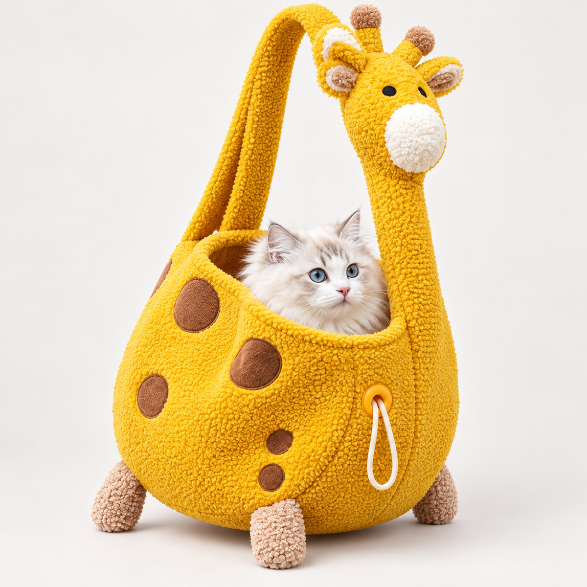 Plush Giraffe Pet Carrier Bag, Yellow Fleece, Adjustable Strap