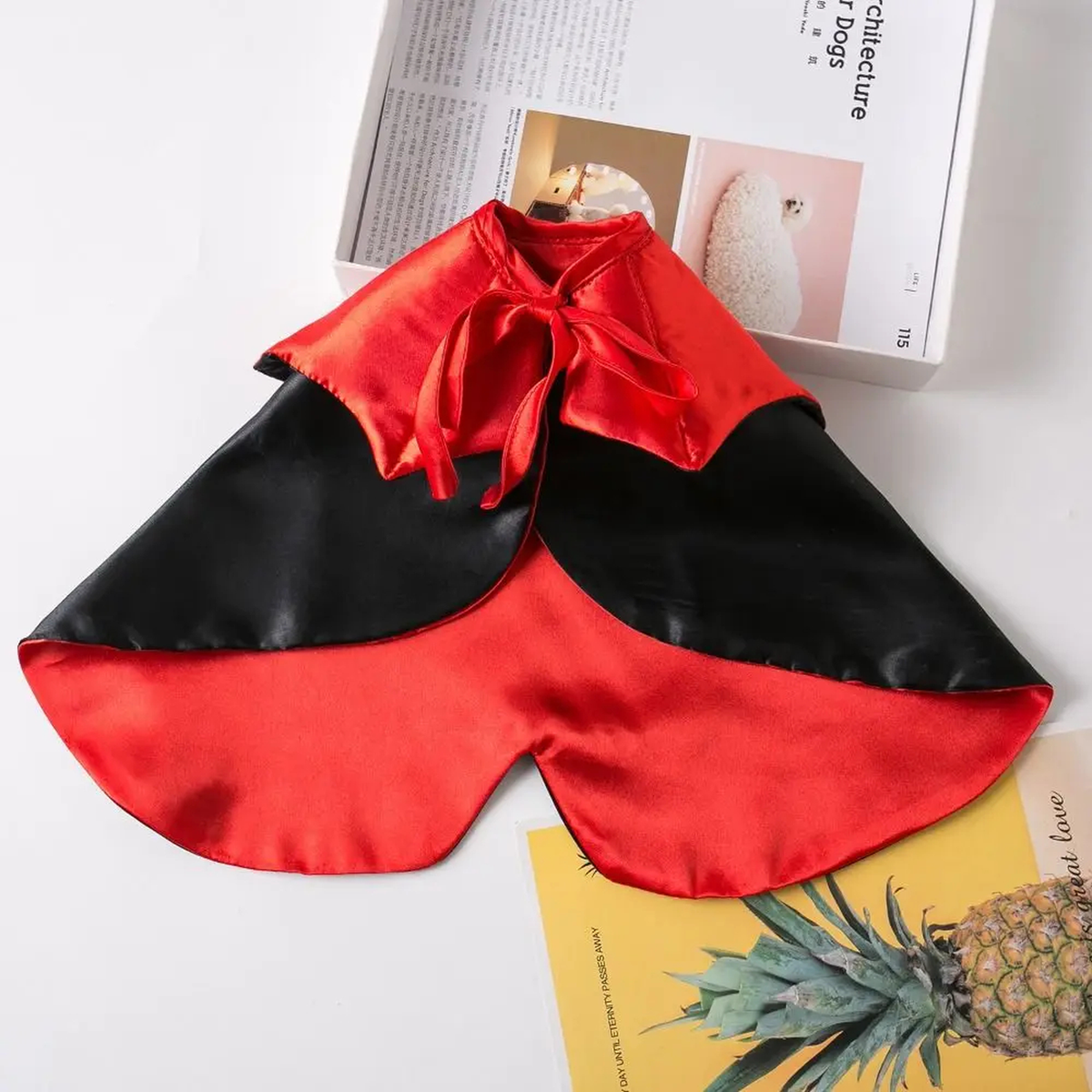 Red and Black Pet Vampire Cape with High Collar for Halloween