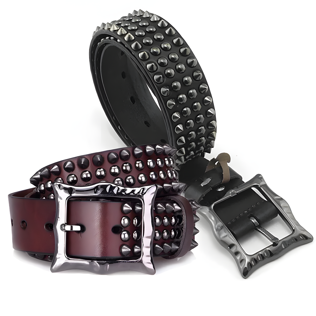 Studded Belt with Decorative Pin Buckle in Brown or Black