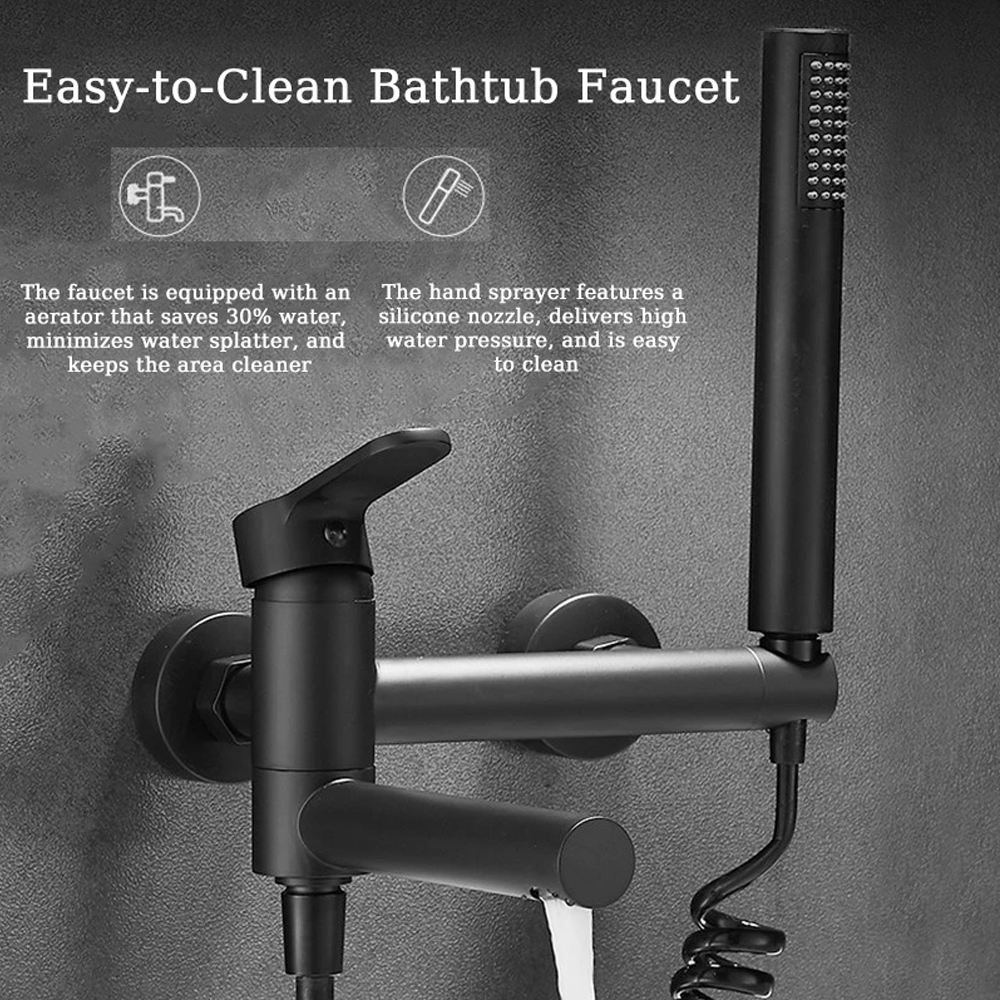 Wall Mounted Bathtub Faucet Set with Hand Shower Black Finish