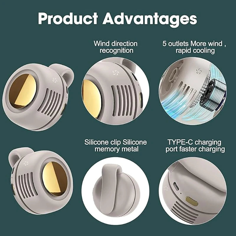 Bladeless Clip-On Portable Fan – 3-Speed USB Rechargeable
