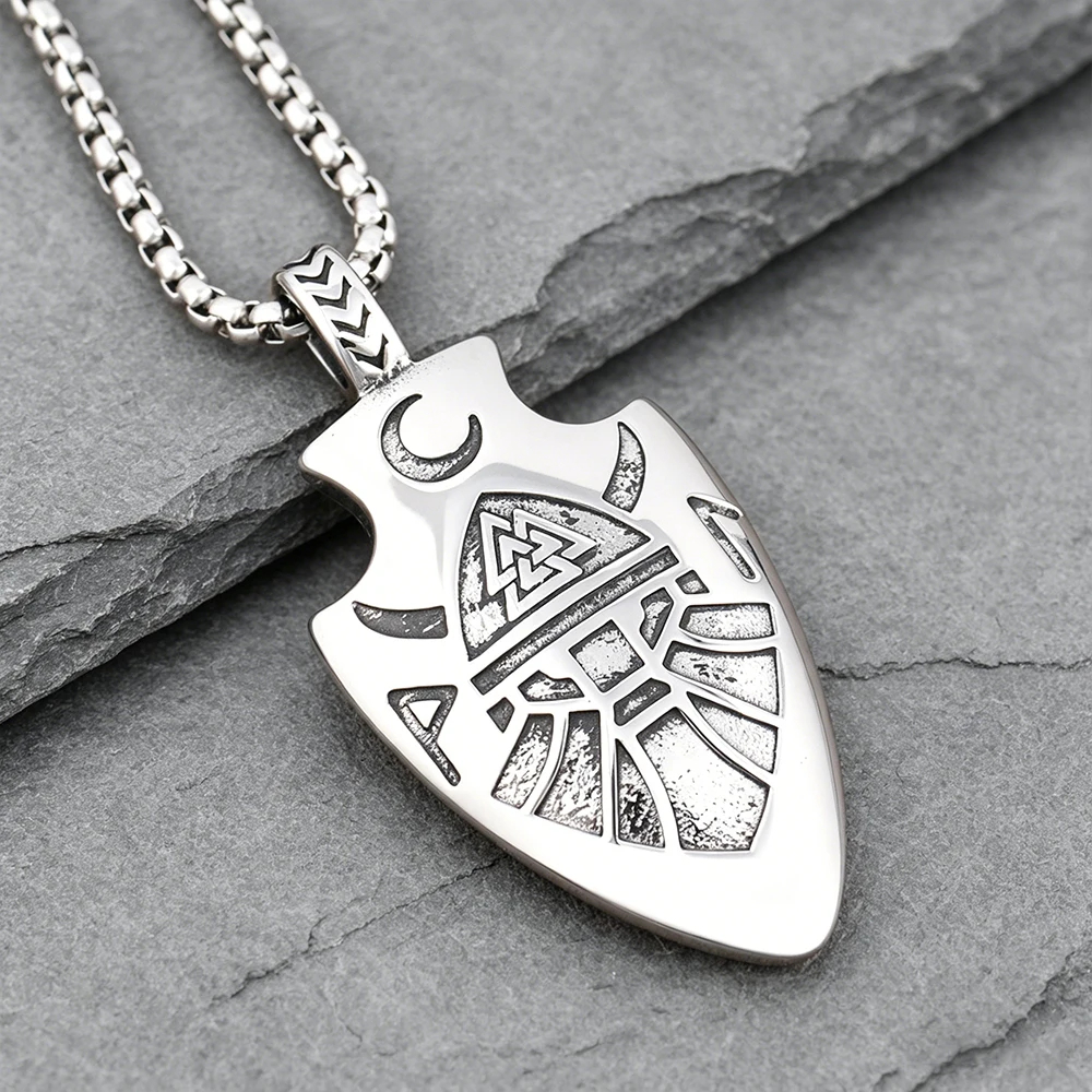 Double-Sided Viking Arrow Pendant – Silver Necklace
