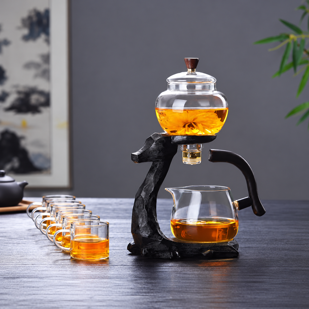 Magnetic Glass Tea Brewer with Deer Stand and Serving Pitcher