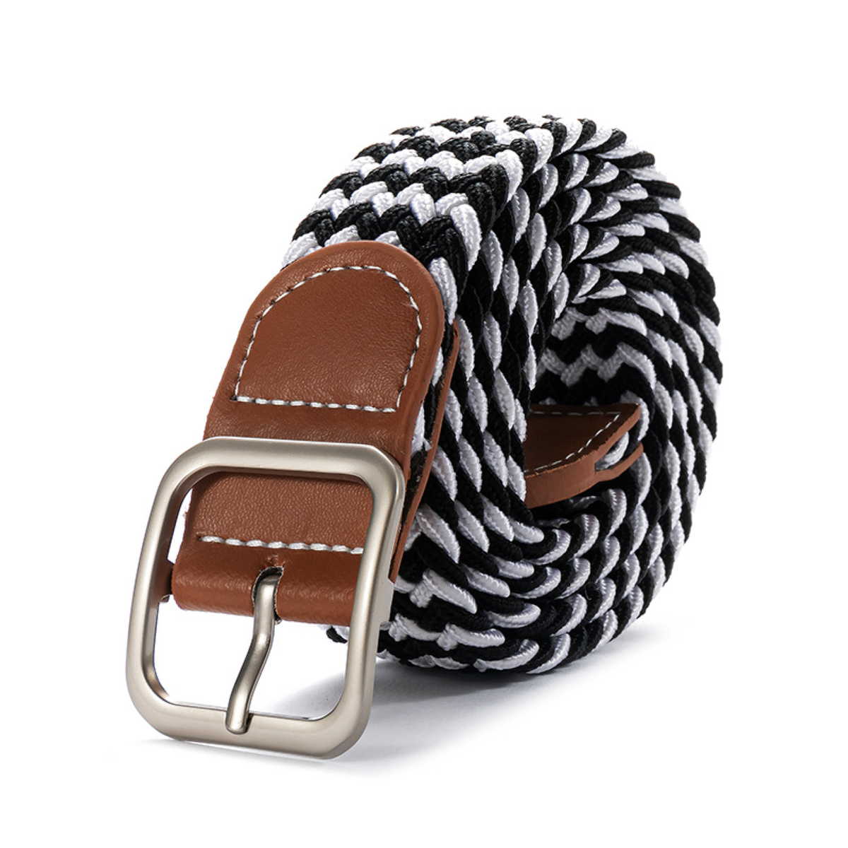 Elastic Braided Belt with Adjustable Square Metal Buckle