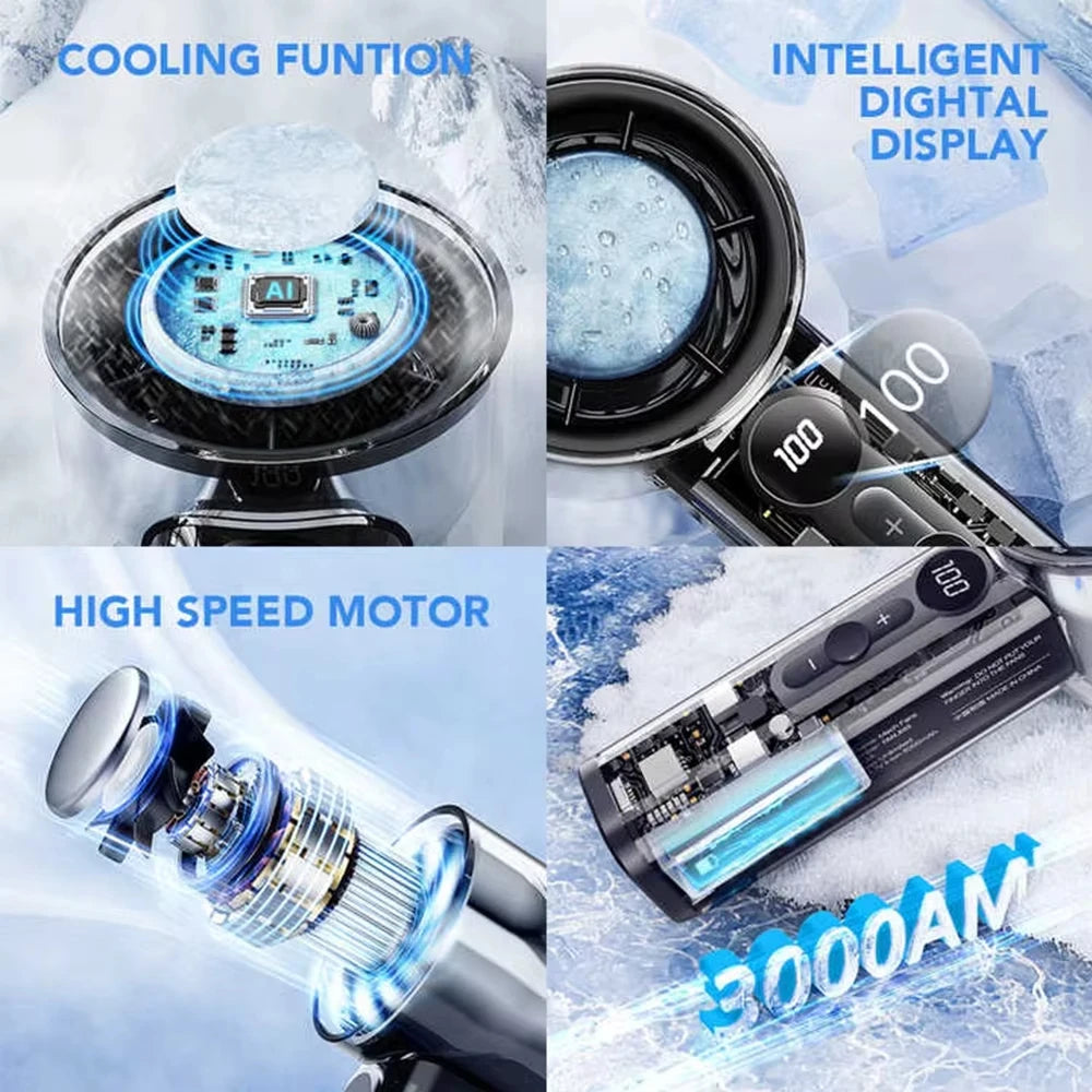 High-Speed Handheld Fan with Cooling Plate & 3000mAh Battery
