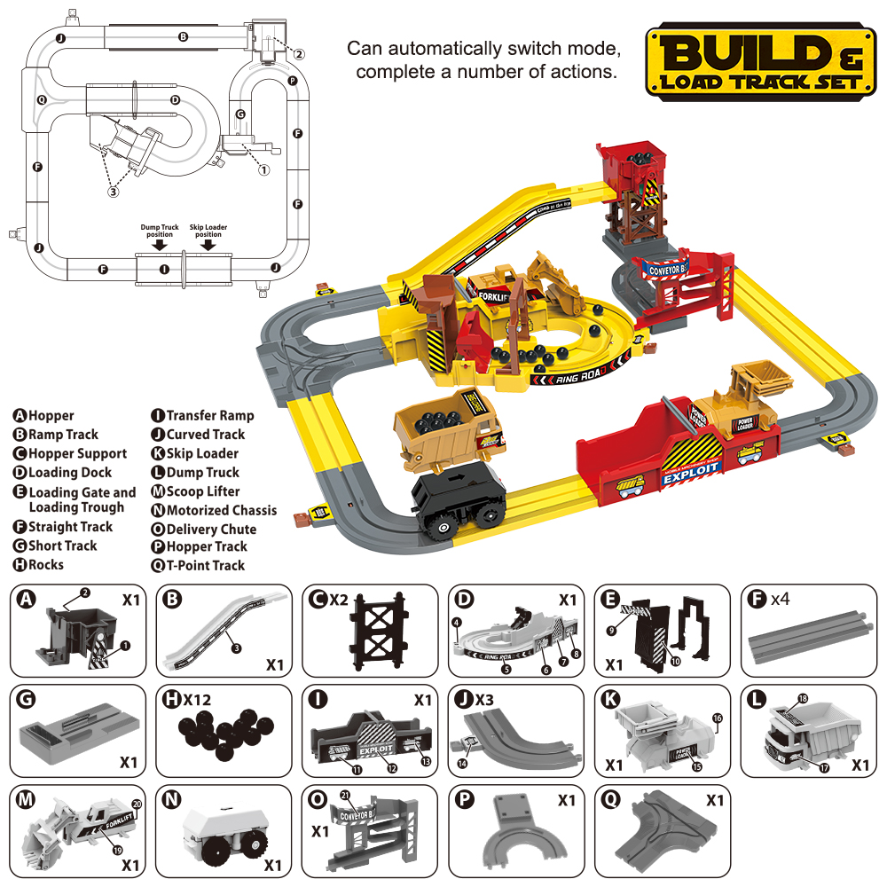 Quarry Truck Track Playset with Loading Stations and Loop