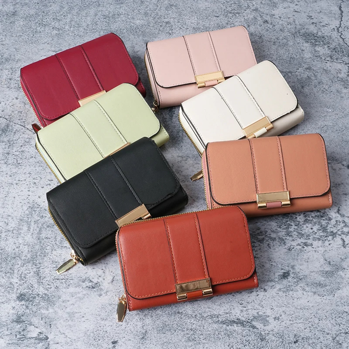 Gold-Clasp Foldover Wallet with Zip Section and Card Slots