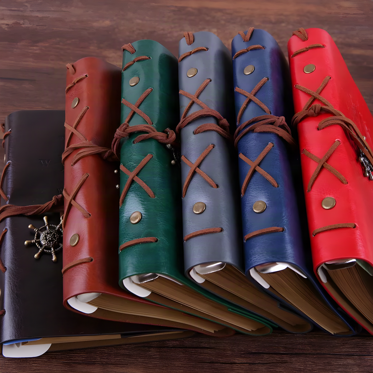 Compass Loose-Leaf Travel Journal with Tie and Wheel Charm