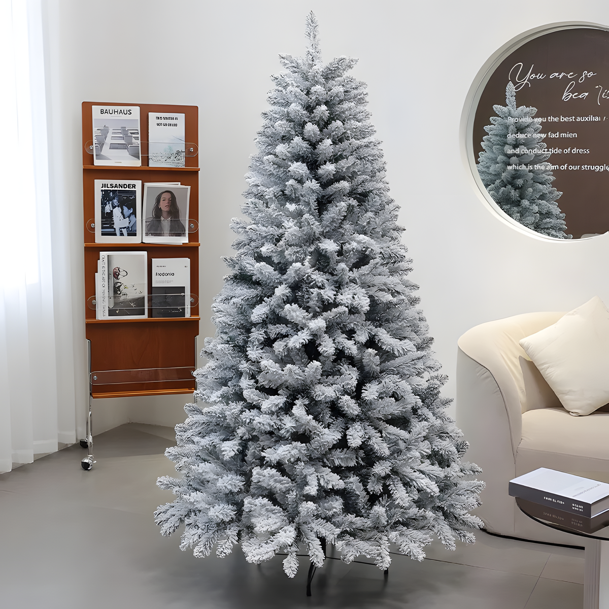 120cm Flocked Christmas Tree, Unlit or Warm-Light Options