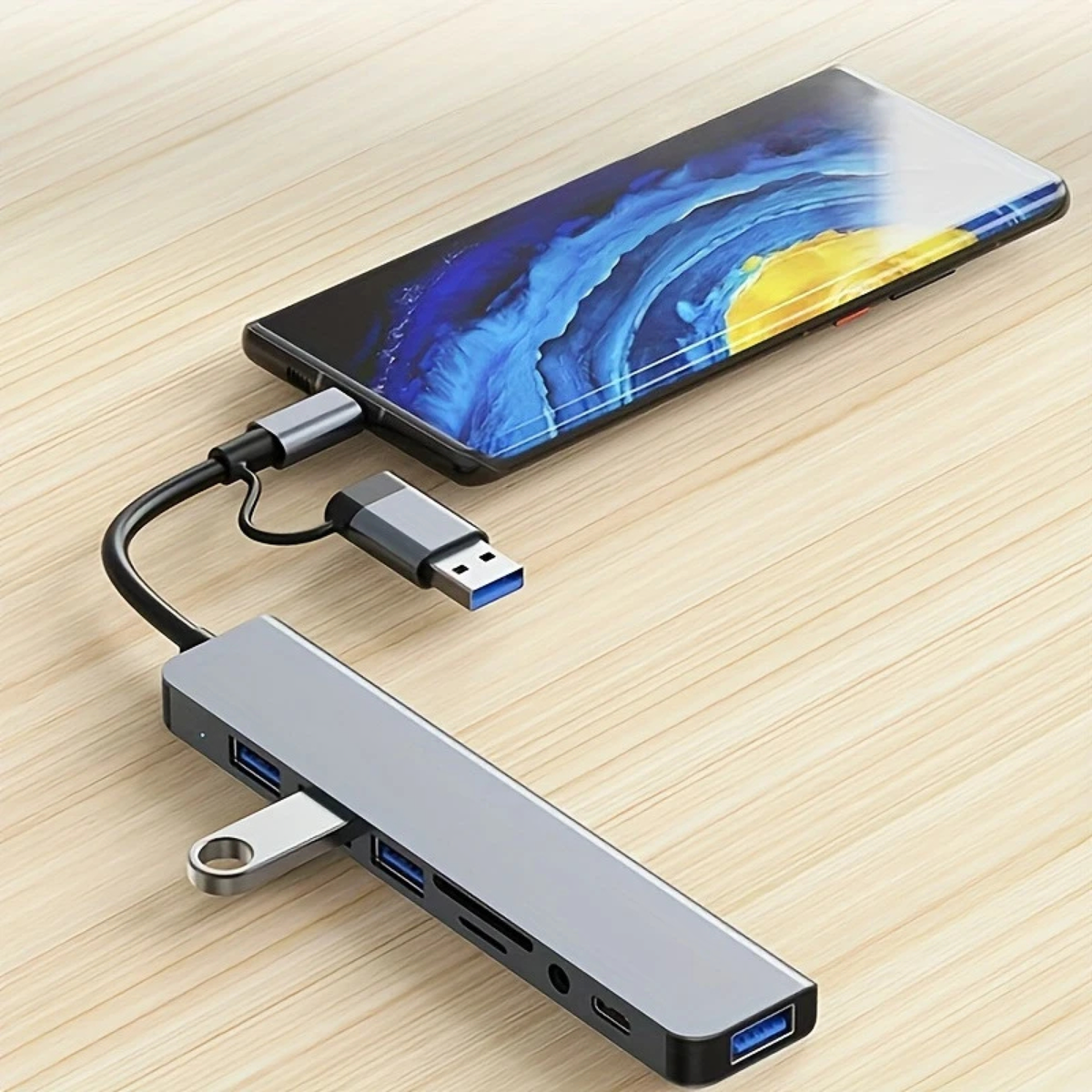 Dual-Connector 8-in-1 USB Hub for a Flexible Desk Setup