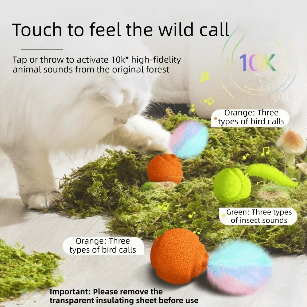 Sound-Activated Cat Ball Toys with Animal Calls - Set of 2