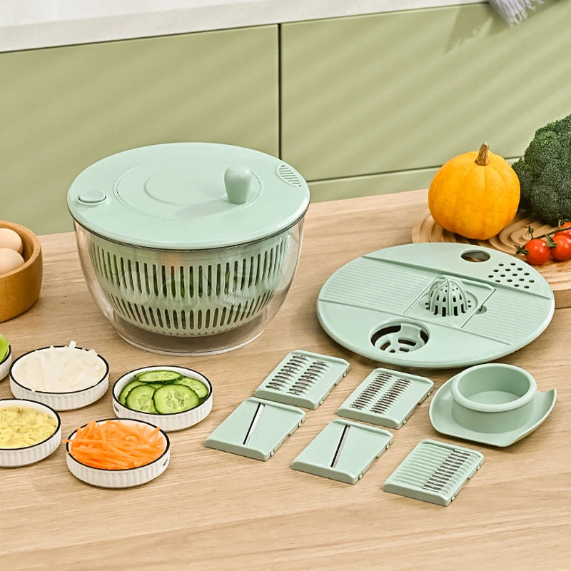 7-Piece Salad Spinner Set – 5L Bowl with 6 Slicer Blades