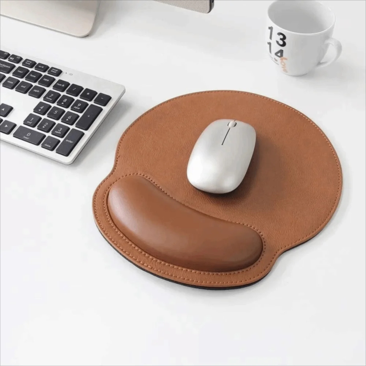 Stitched PU Mouse Pad with Integrated Padded Wrist Rest