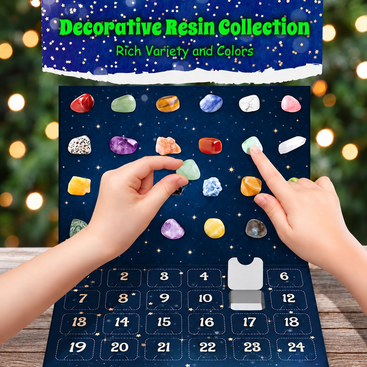 24-Day Christmas Advent Calendar with Resin Decorative Stones