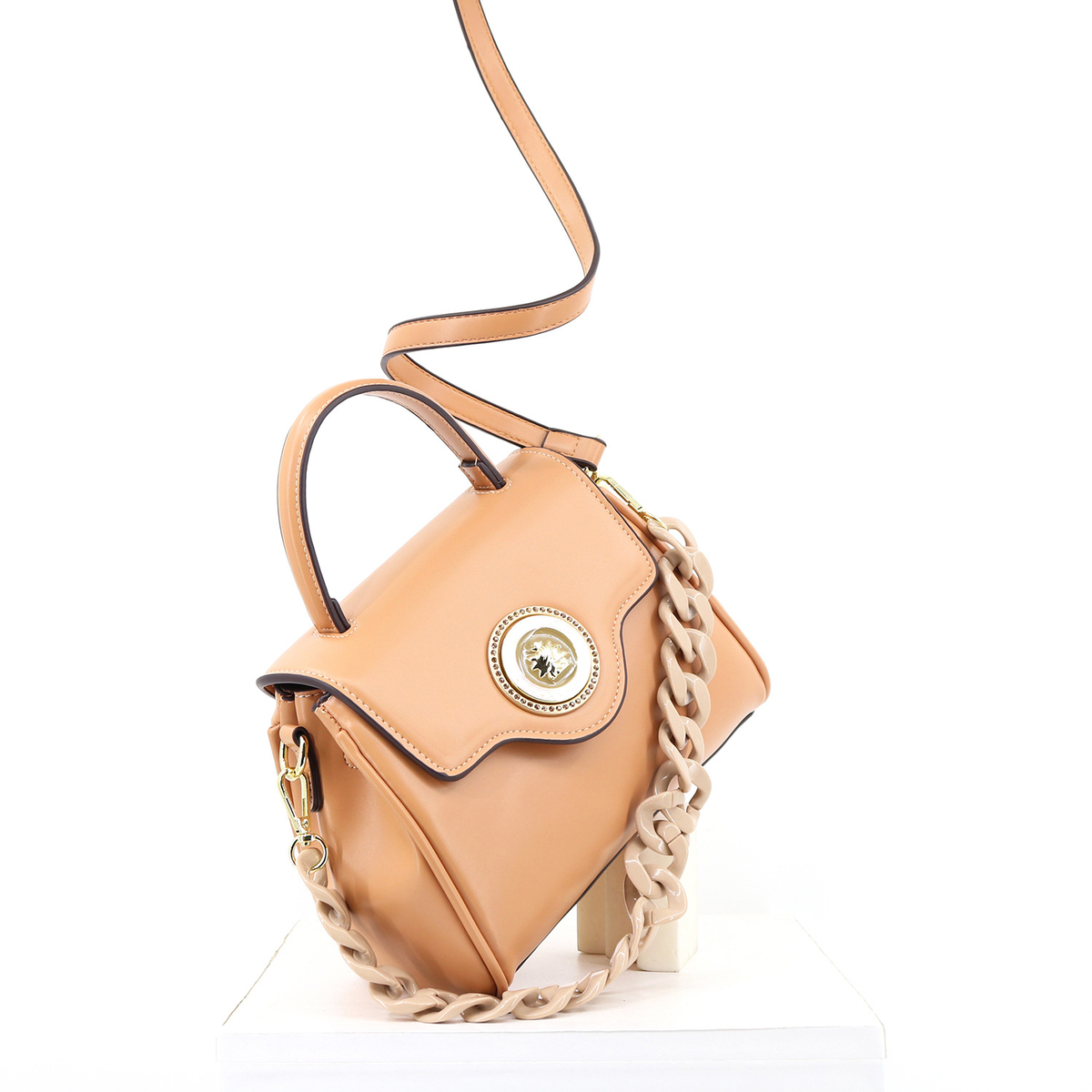 Chain-Strap Shoulder Bag with Flap and Inner Phone Pocket