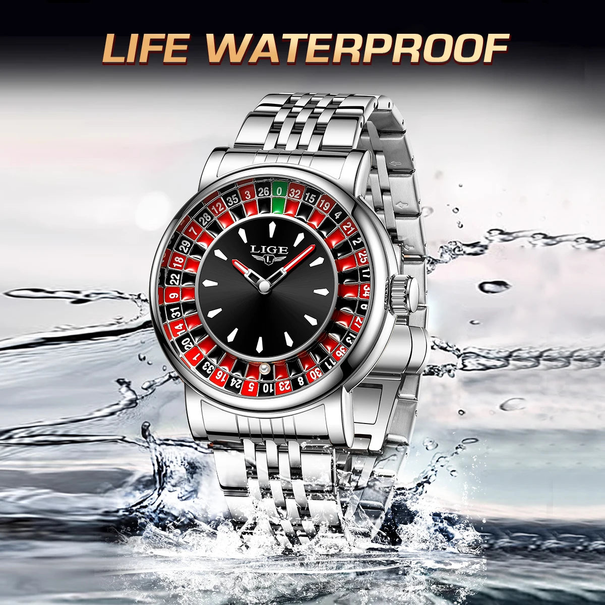 LIGE Roulette Spinning Dial Watch – Bold Casino Style