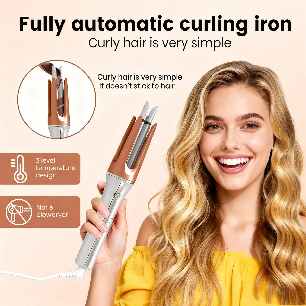 Automatic Rotating Curling Iron, 3 Heat Settings, 2 Barrels