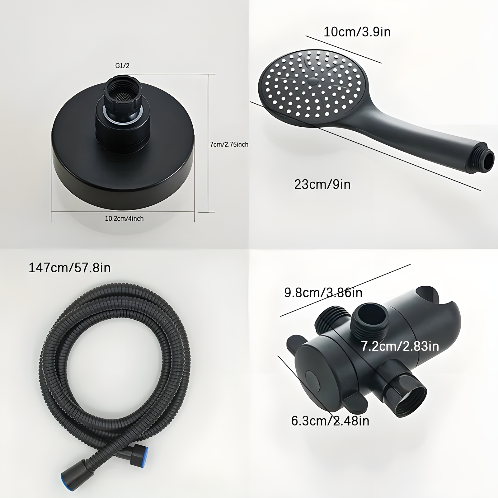Dual Shower Head Set Fixed & Handheld with Diverter Chrome/Black