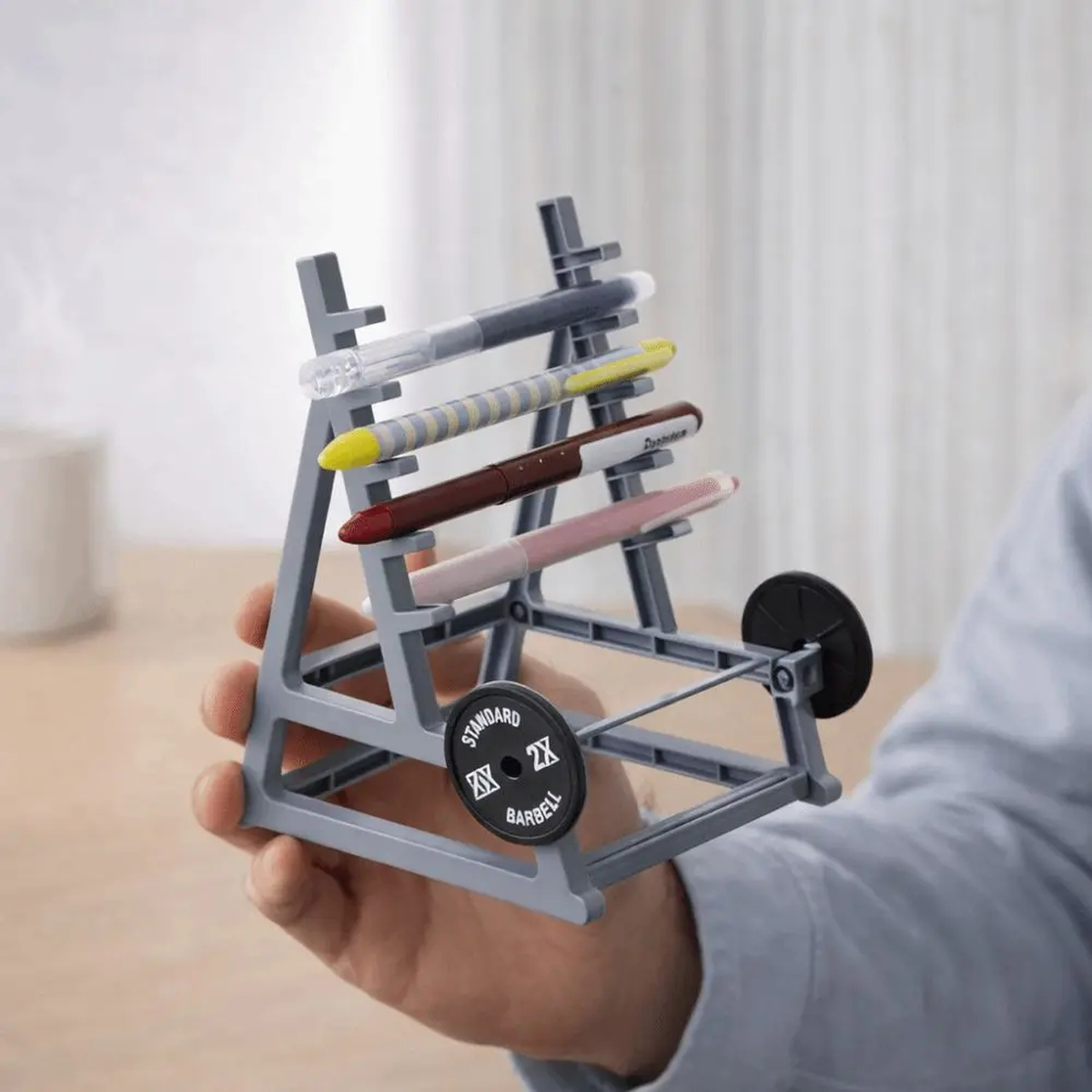 Mini Barbell Rack Pen Holder for Gym-Inspired Desk Organization