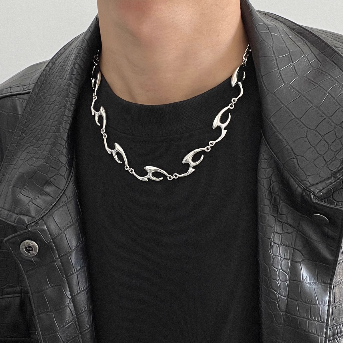 Silver Script Pendant Necklace with Titanium-Steel Chain