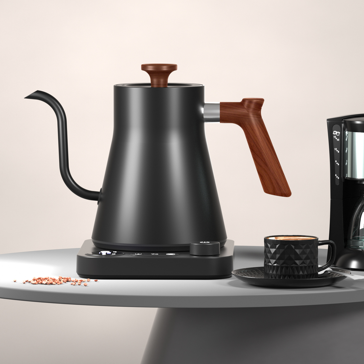 Temperature-Control Gooseneck Kettle with Wood-Look Accents