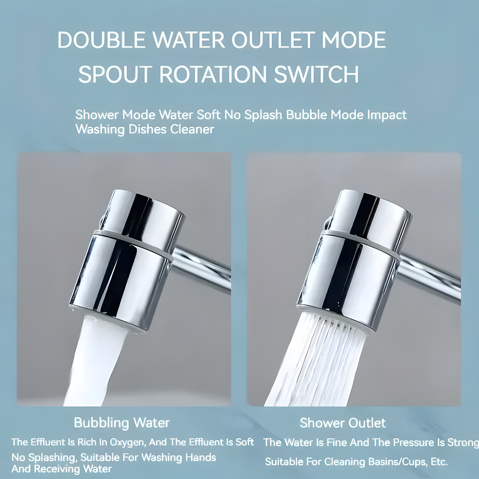 360° Rotating Faucet Extender U-Shape Dual Outlet