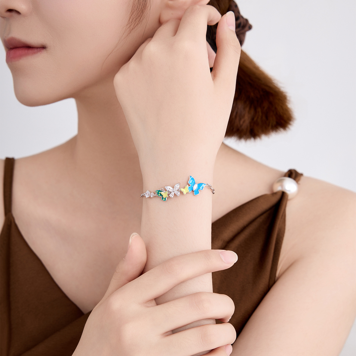 Butterfly Charm Bracelet, Colorful Silver-Tone Chain Design