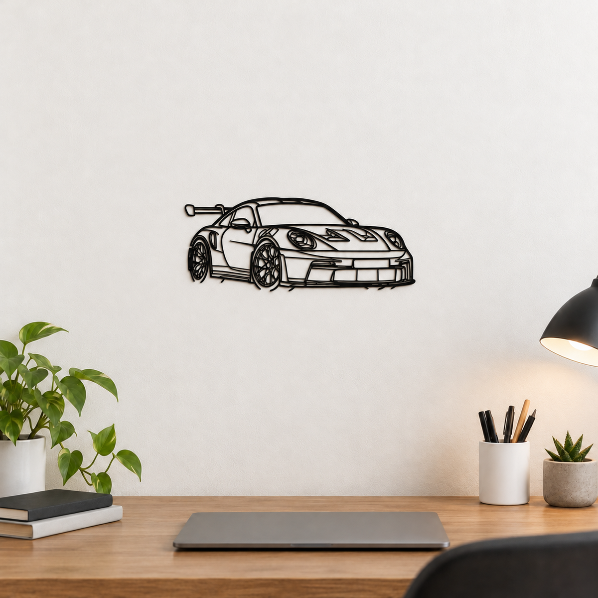 Black Metal Sports Car Outline Wall Art, 30 x 12 cm Decor
