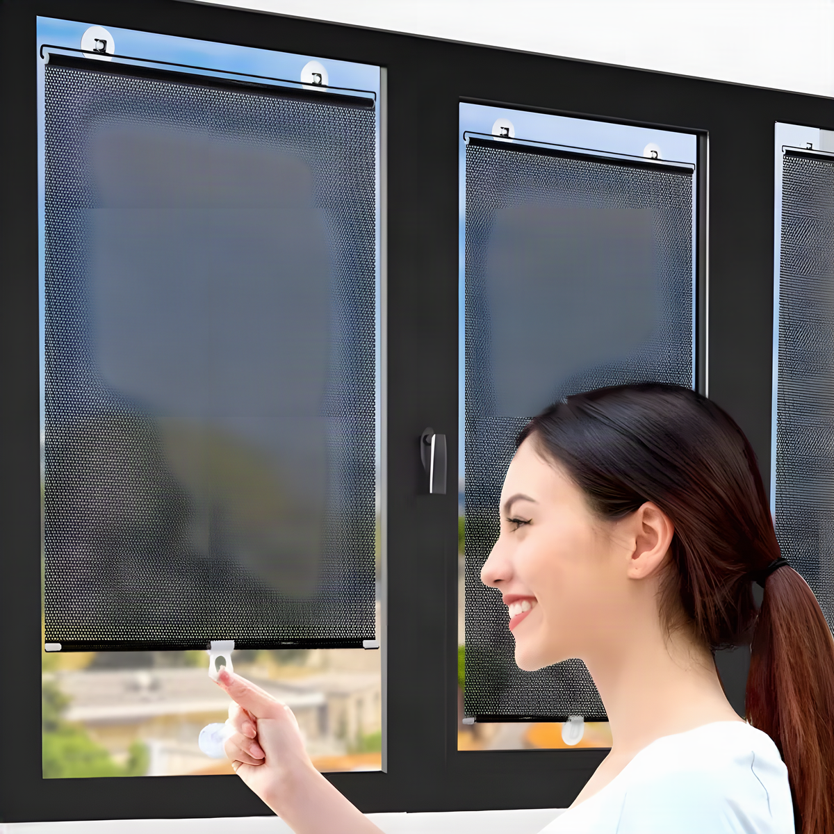 Retractable Window Roller Shade with Suction-Cup Mounts