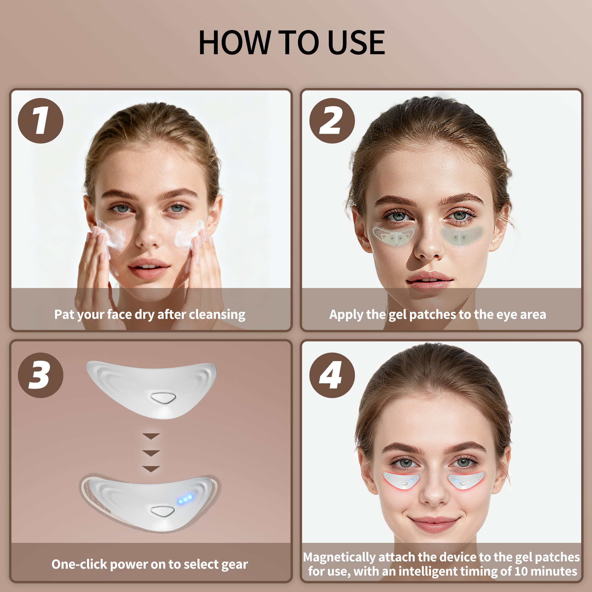 Microcurrent Eye Massager Vibration 3-Level Intensity Handheld