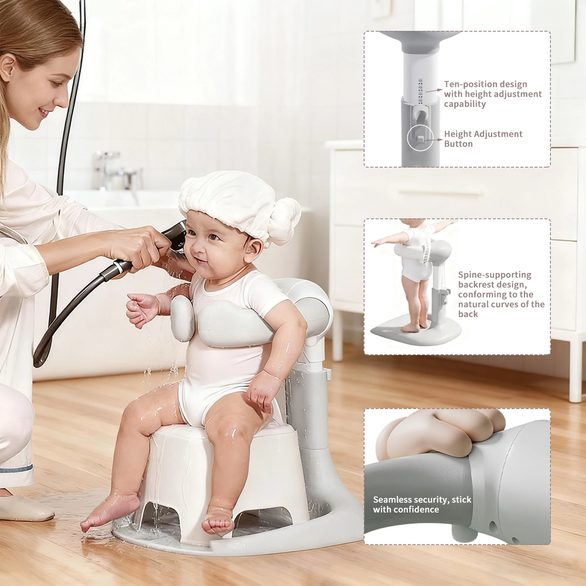 Adjustable Toddler Shower Support Stand with Opening Arms