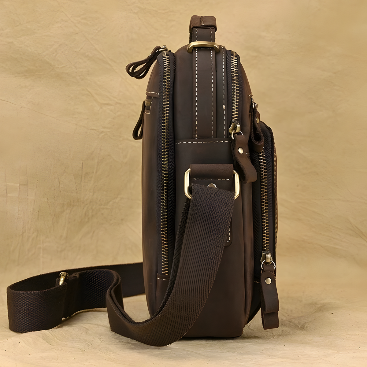Multi-Zip Shoulder Messenger Bag for Everyday Carry, 25.5 cm