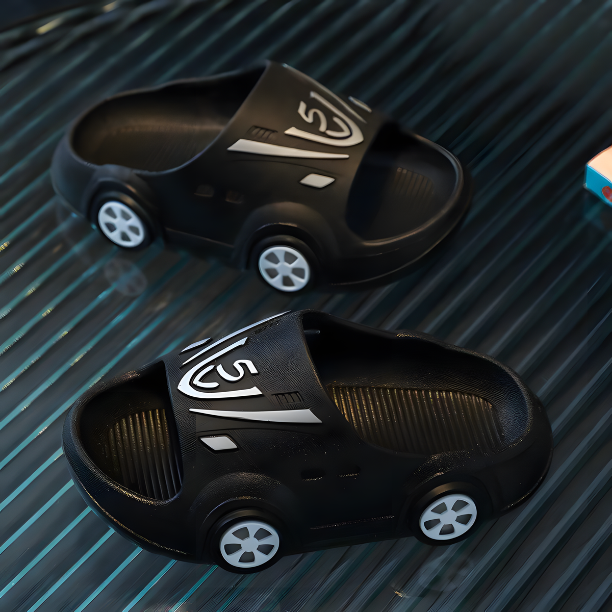 Kids' Light-Up Car Slippers with Open Toes and Wheel Details