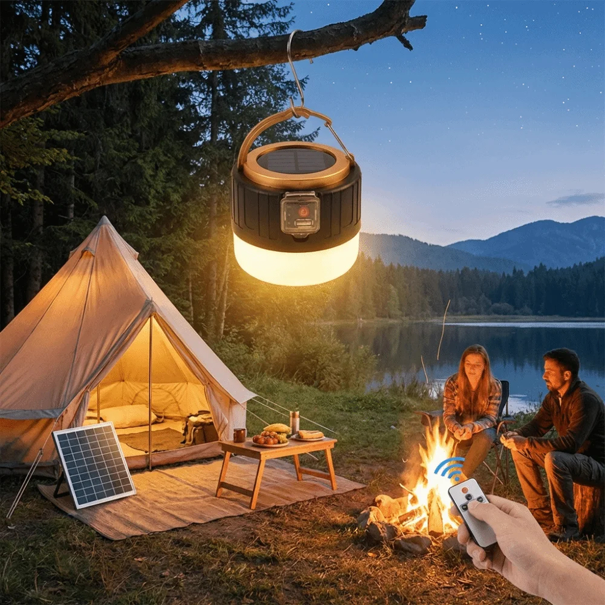 Solar Camping Lantern with Carry Handle and Remote Option