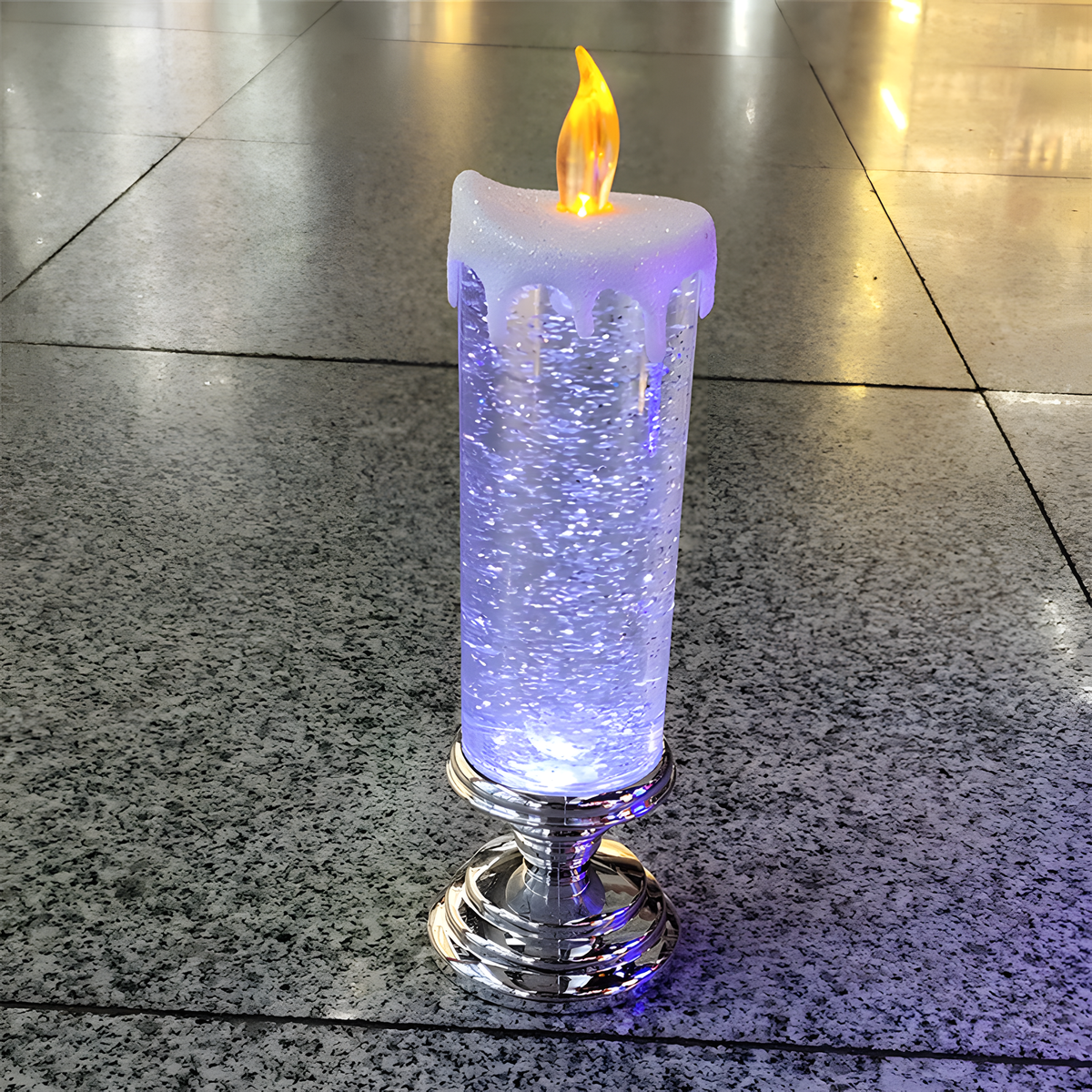 LED Glitter Candle, Flameless Decoration and Pedestal Base