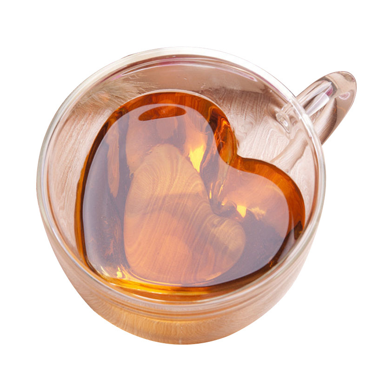 Double-Wall Heart Glass Cup with Handle, 180 or 240 ml