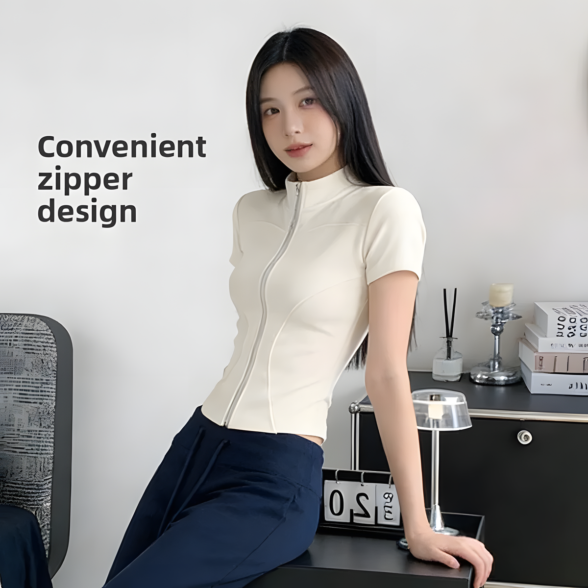 Women's Short-Sleeve Zip Cycling Top with Stand Collar
