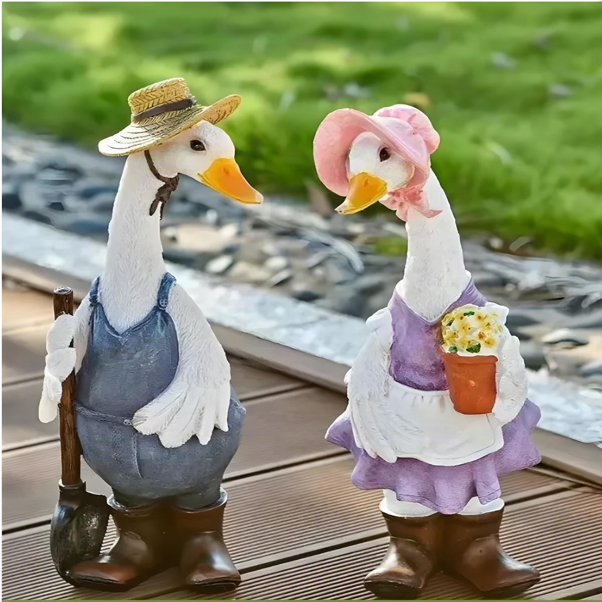 Resin Gardener Duck Figurine, Individual Decorative Accent