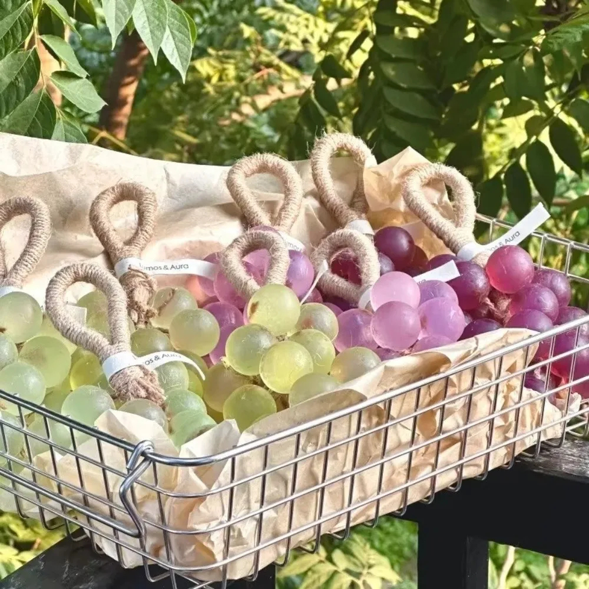 Crystal Grape Cluster Soap, Brown Cotton Hanging Loop, 160g